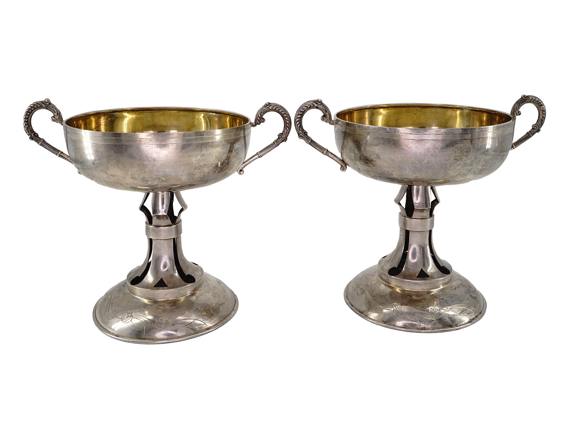 ANTIQUE RUSSIAN GILT SILVER FOOTED CANDY BOWLS PIC-2